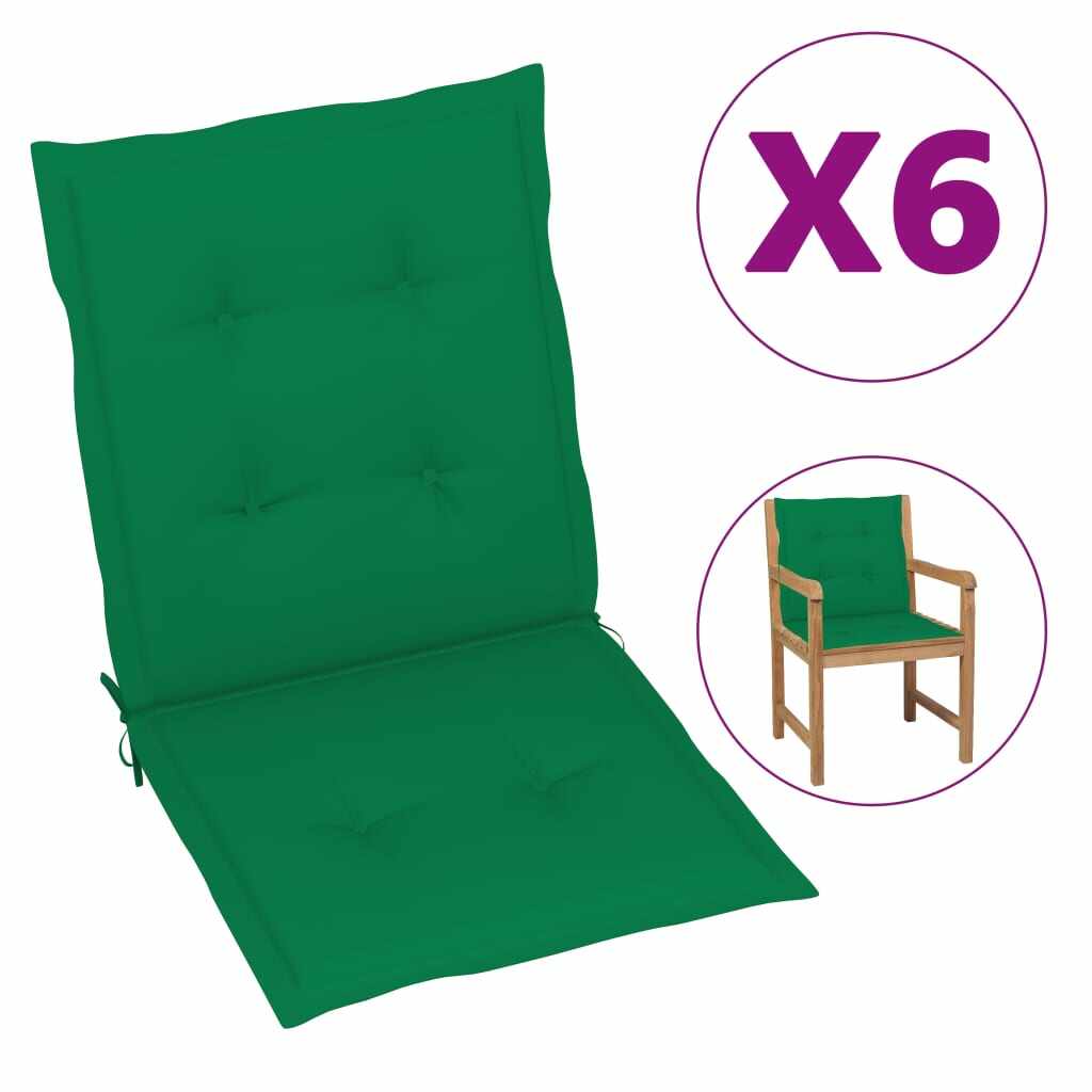 vidaXL Perne scaun de grădină, 6 buc., verde, 100 x 50 x 3 cm