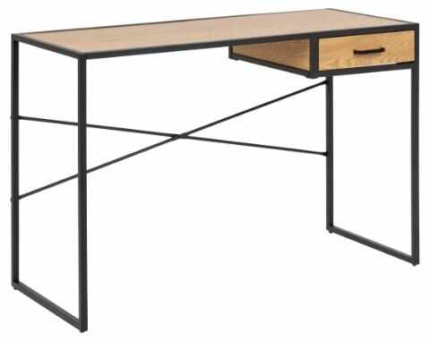 Masa de birou din pal si metal, cu 1 sertar, Seaford Stejar Wild / Negru Mat, L110xl45xH75 cm