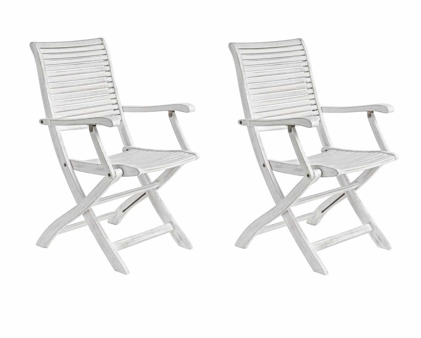 Set 2 scaune pliabile de gradina / terasa din lemn de salcam Octavia Alb Antichizat, l55xA66xH94 cm