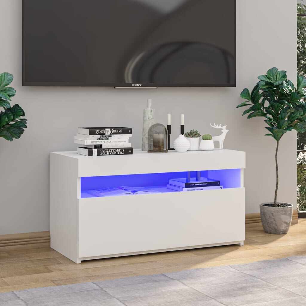 vidaXL Comodă TV cu lumini LED, alb, 75x35x40 cm