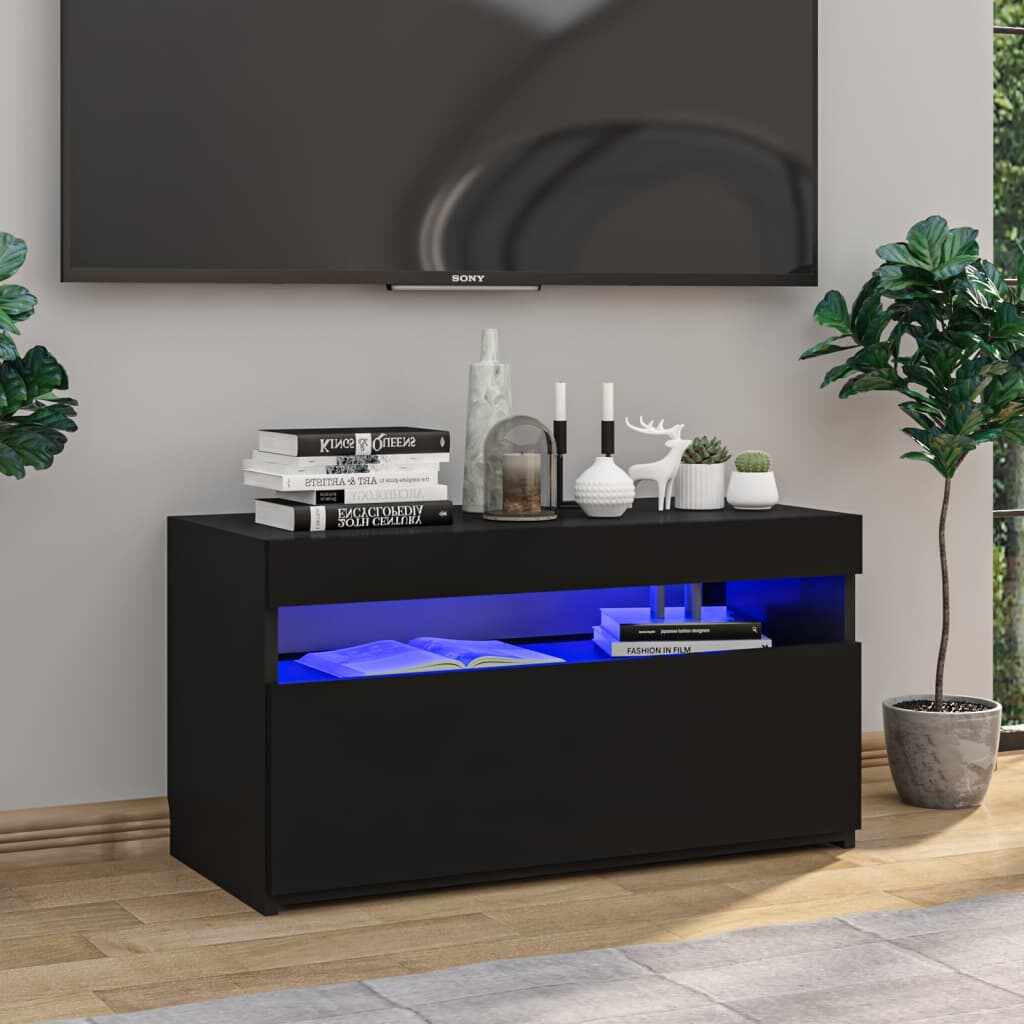 vidaXL Comodă TV cu lumini LED, negru extralucios, 75x35x40 cm