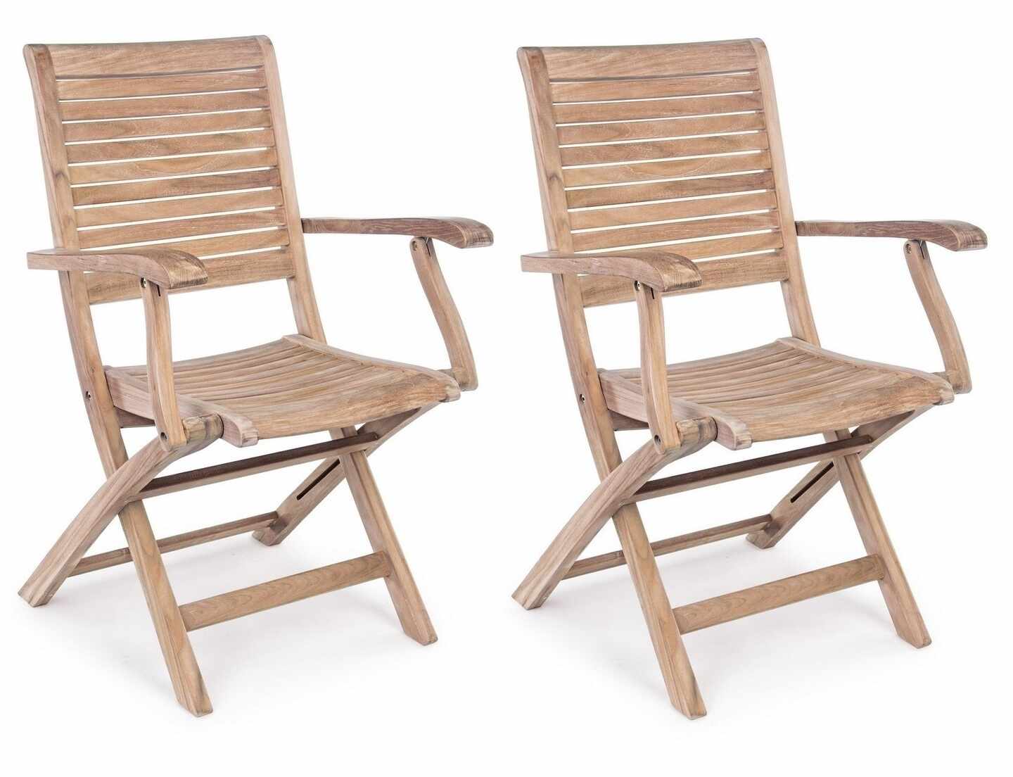 Set 2 scaune pliabile de gradina / terasa din lemn de tec Marylandis I Natural, l58xA59xH91 cm