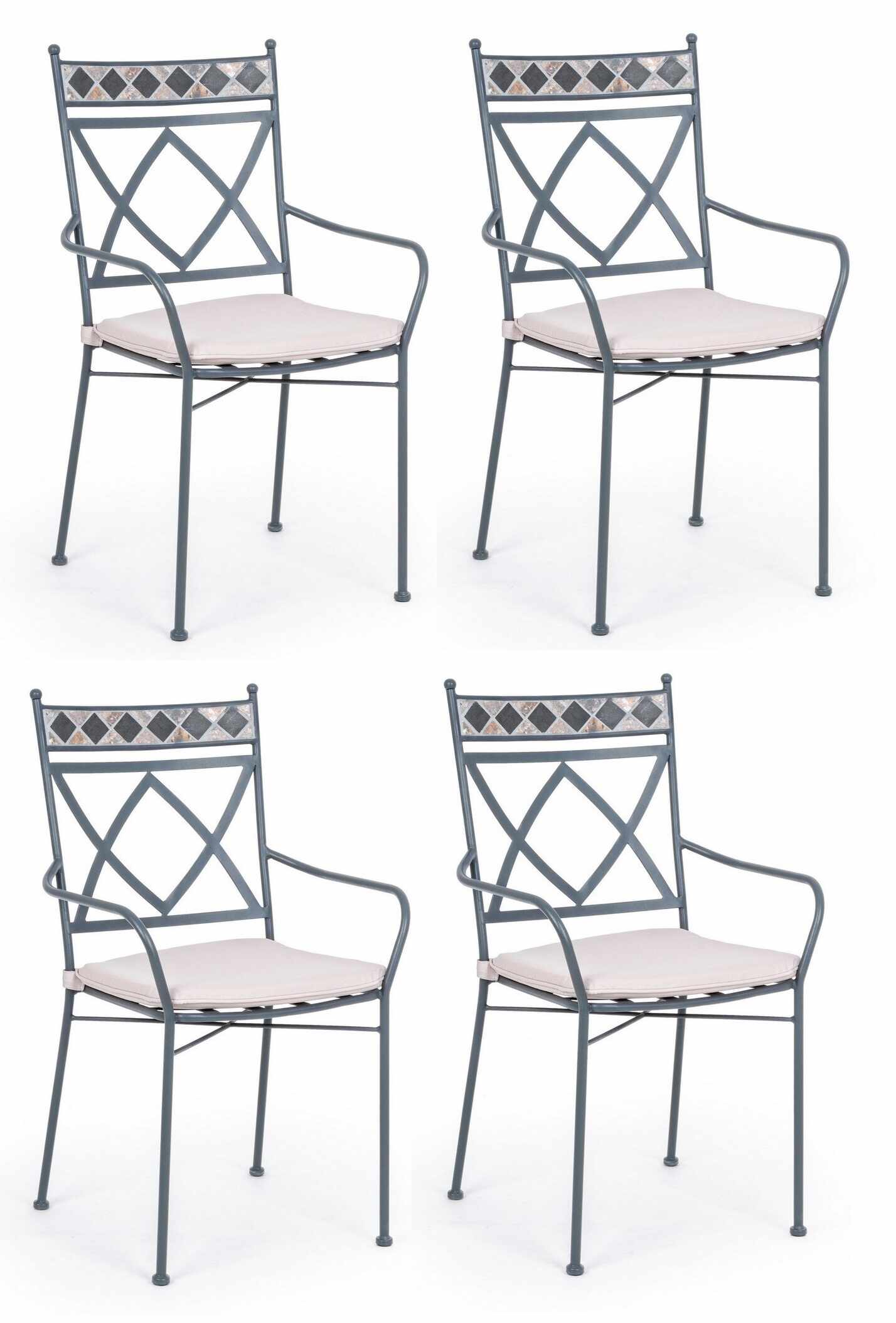 Set 4 scaune de gradina / terasa din metal cu perne detasabile, Berkley Gri, l54xA53xH94 cm