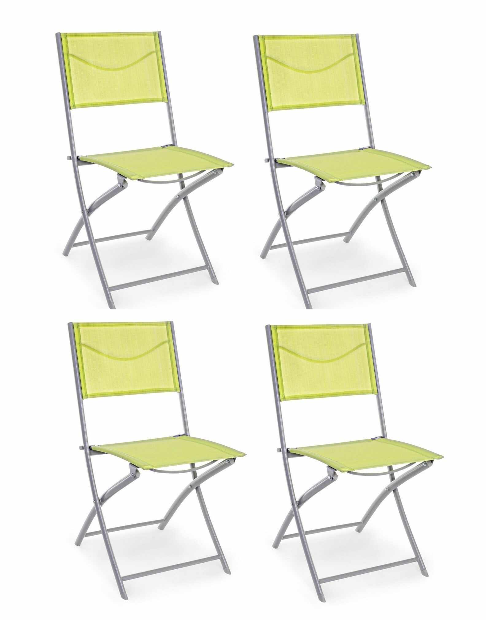 Set 4 scaune pliabile de gradina / terasa din metal si material textil, Emilian Lime / Gri, l45xA56xH86 cm