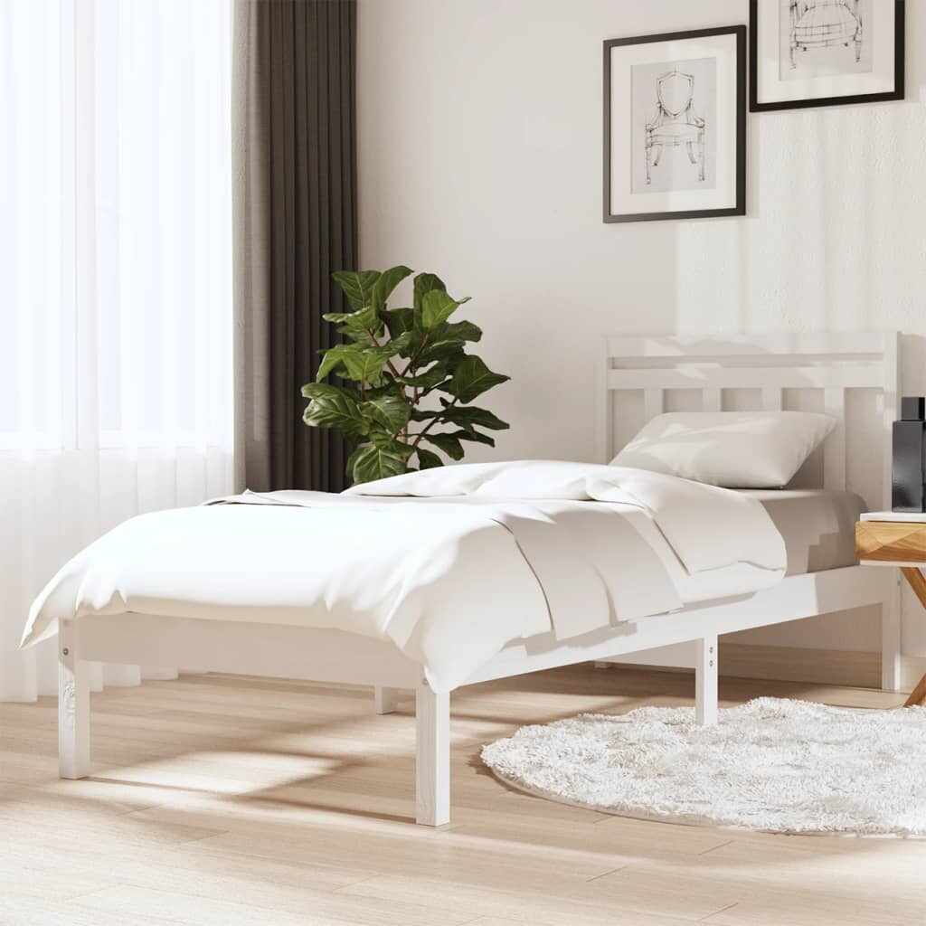 vidaXL Cadru de pat pentru o persoană 3FT, alb, 90x190 cm, lemn masiv