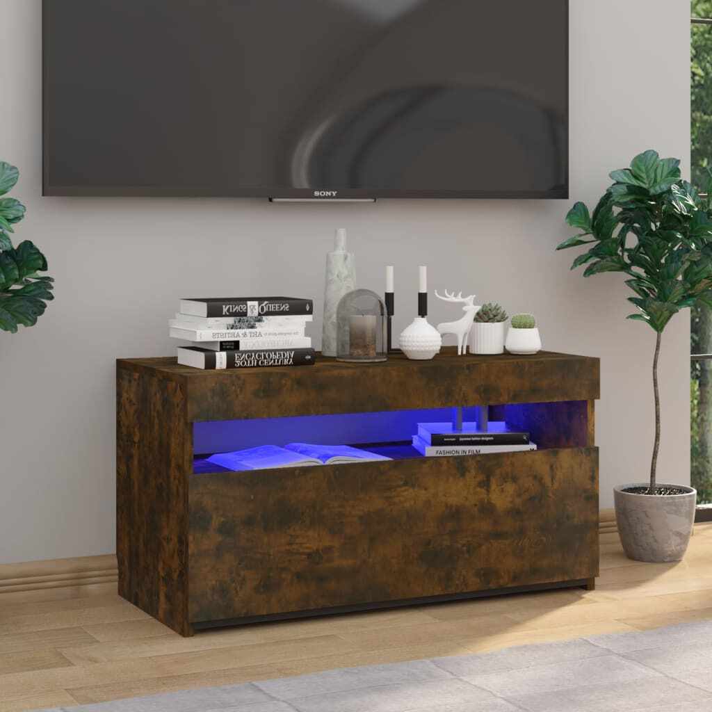 vidaXL Comodă TV cu lumini LED, stejar fumuriu, 75x35x40 cm 