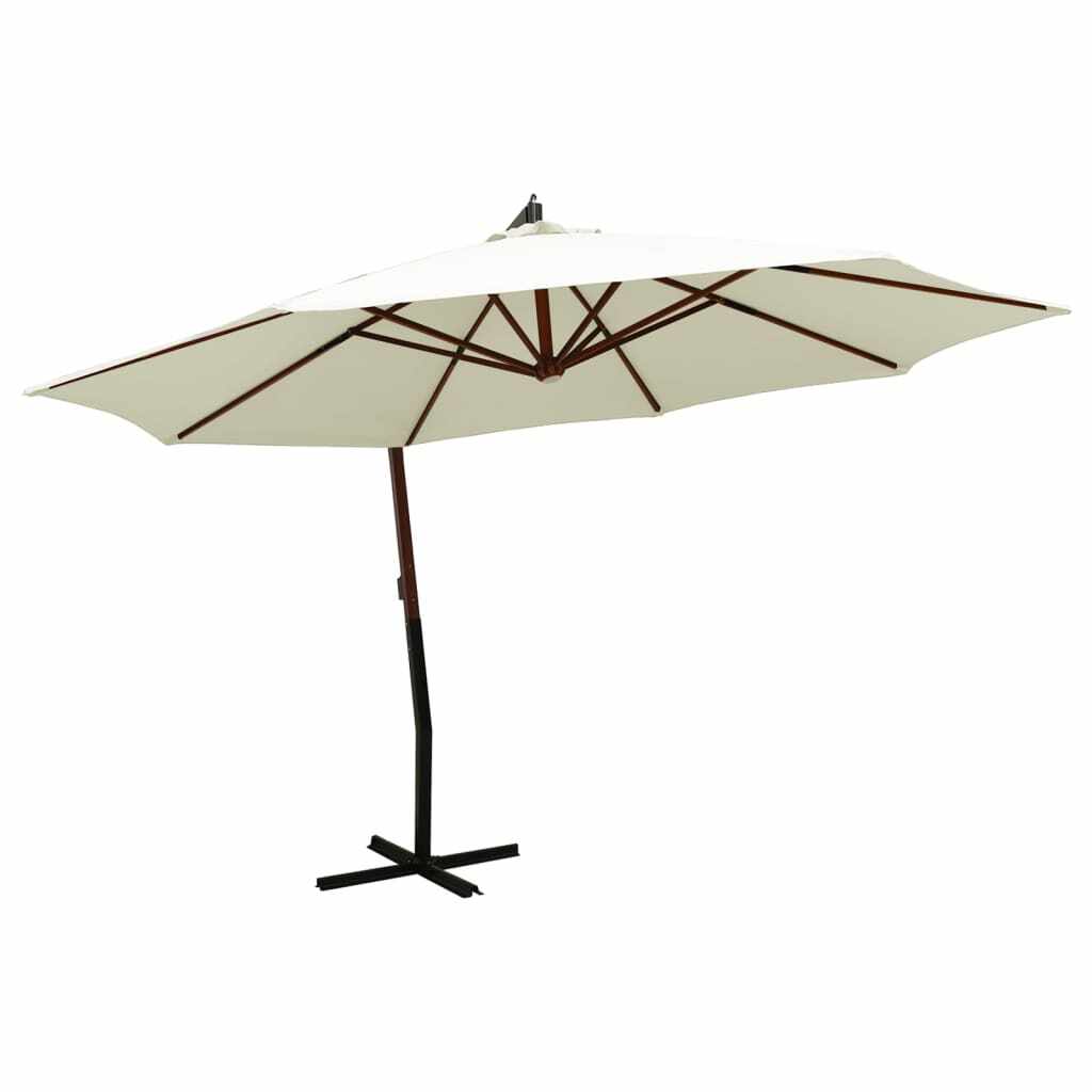 vidaXL Umbrelă de soare suspendată stâlp din lemn 350 cm alb nisipiu