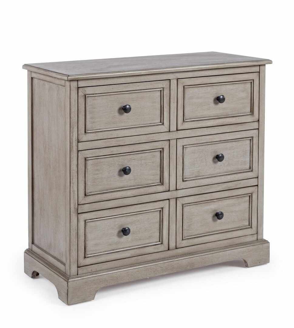 Comoda din lemn de pin, cu 6 sertare Margaret Gri, l75xA32xH70 cm