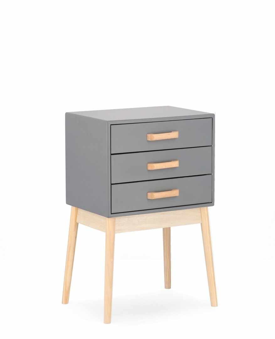 Noptiera din lemn si MDF, cu 3 sertare Ordinary Gri / Natural, l43xA30xH68 cm