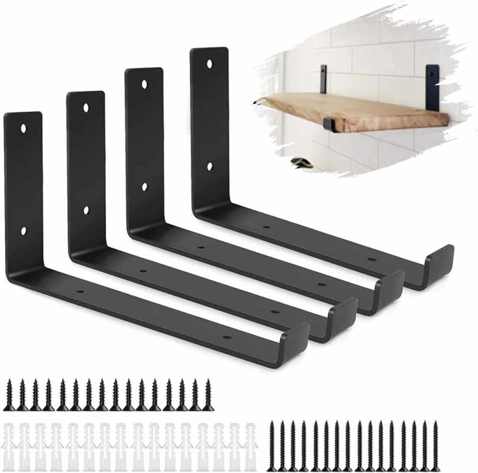 Set de 4 suporturi pentru rafturi WHATWEARS, metal, negru, 12 cm