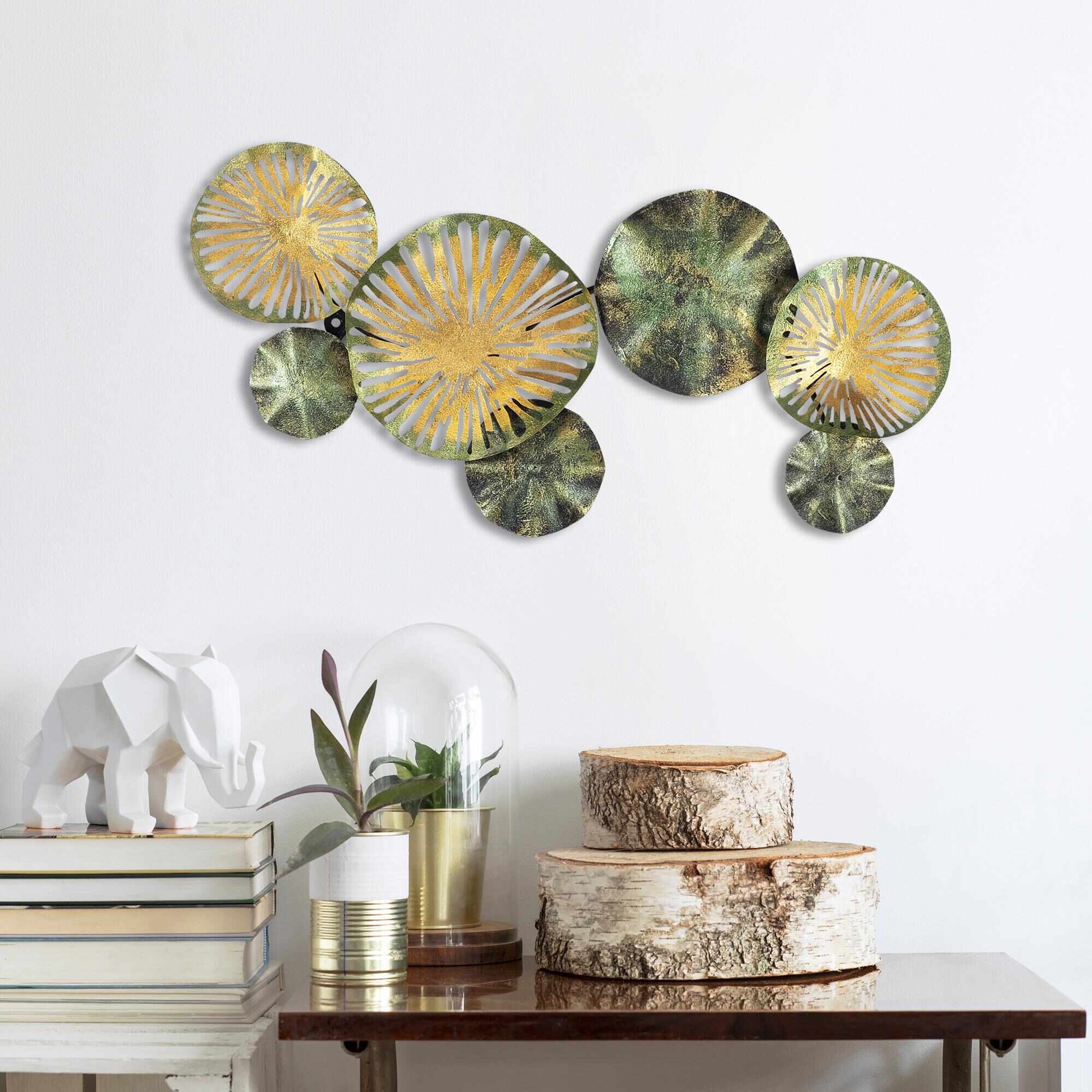 Decoratiune metalica de perete, Mioli Art Verde / Auriu, l74xA1,5xH38 cm