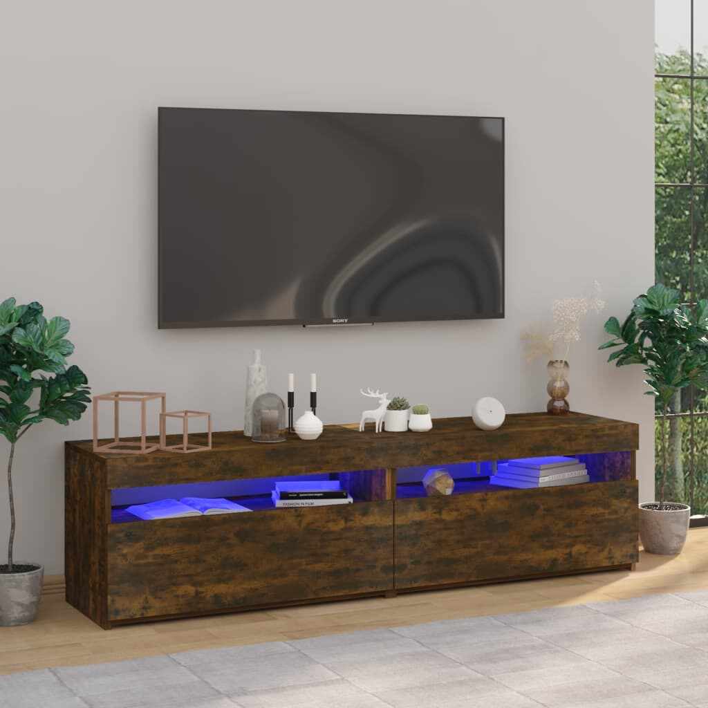 vidaXL Comodă TV cu lumini LED, 2 buc., stejar afumat, 75x35x40 cm