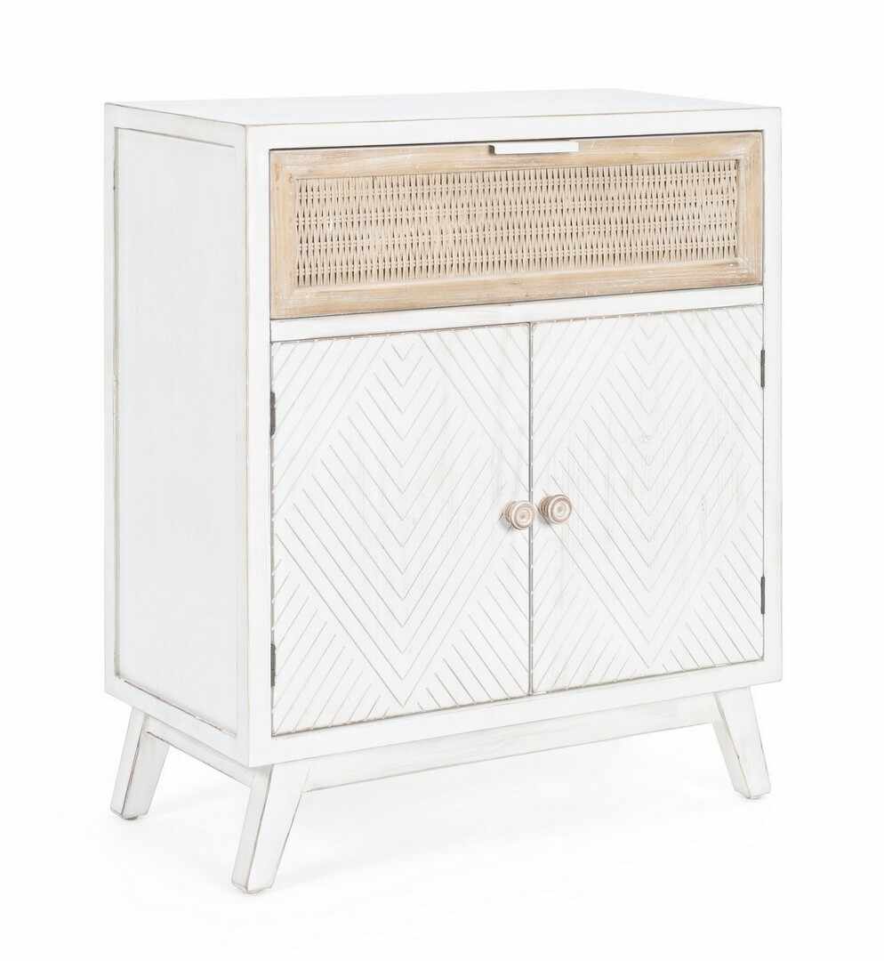 Cabinet din lemn de brad, cu 1 sertar si 2 usi Clotilde Alb Antichizat / Natural, l65xA31,5xH77,5 cm