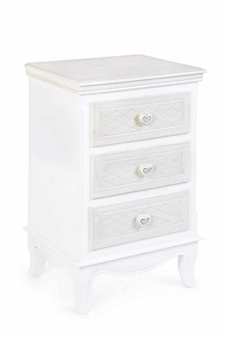 Noptiera din MDF, cu 3 sertare Charlene Alb / Ivoir, l41xA33,5xH68,5 cm