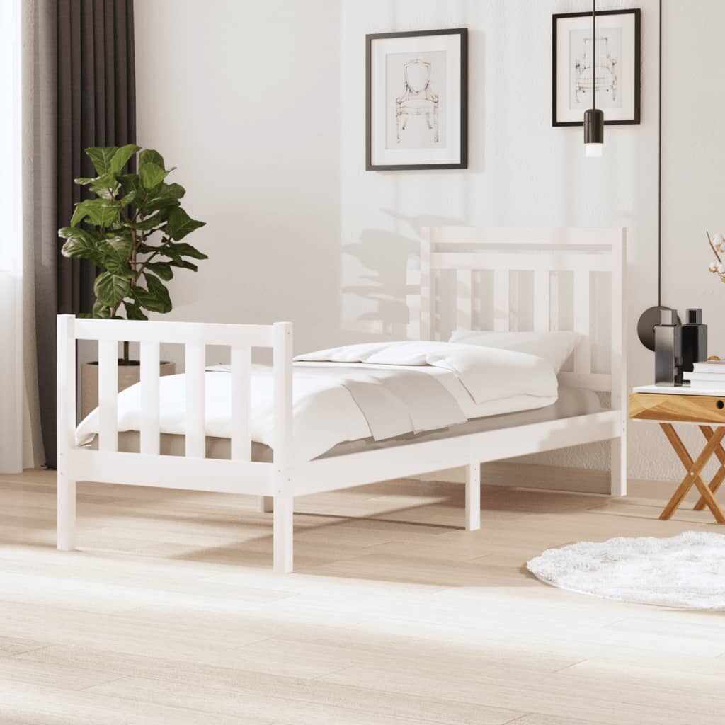vidaXL Cadru de pat pentru o persoană 3FT6, alb, 90x190 cm, lemn masiv