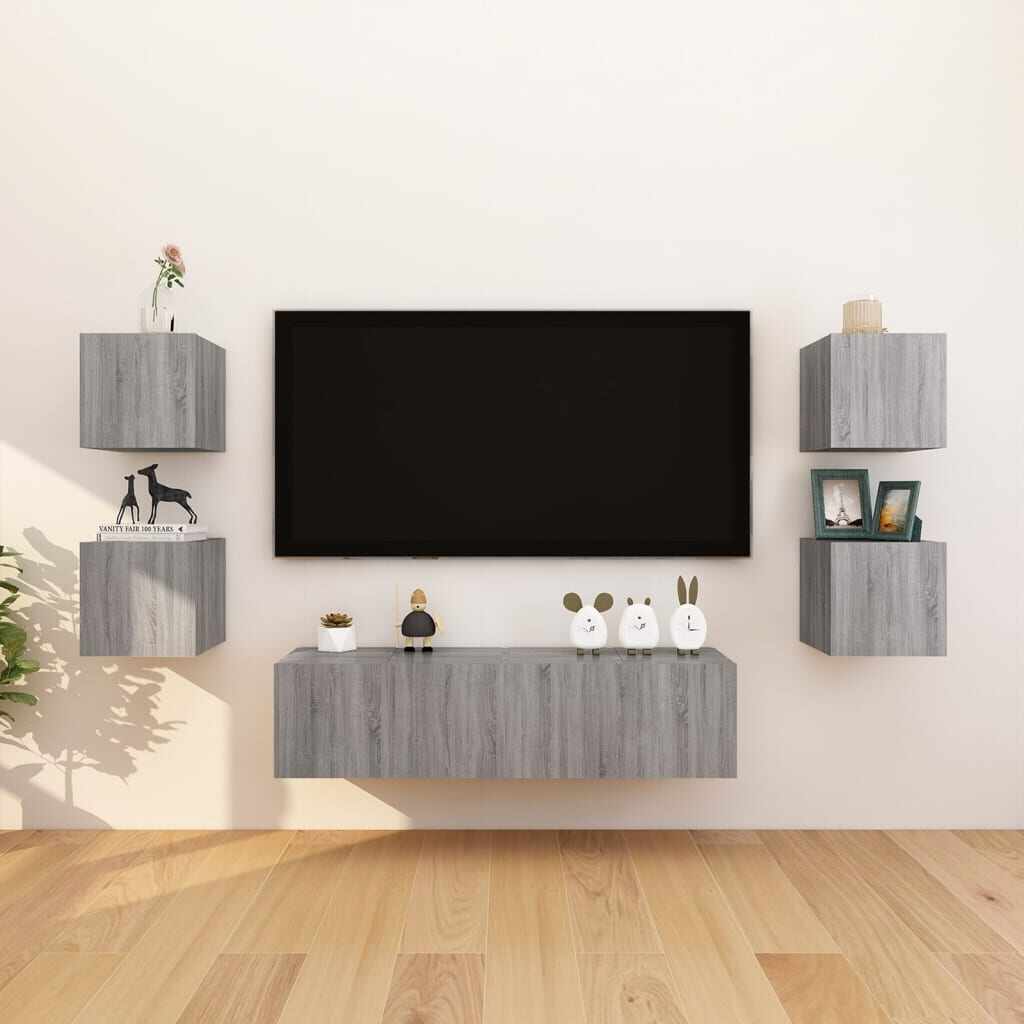 vidaXL Dulap TV montaj pe perete, 8 buc., sonoma gri, 30,5x30x30 cm