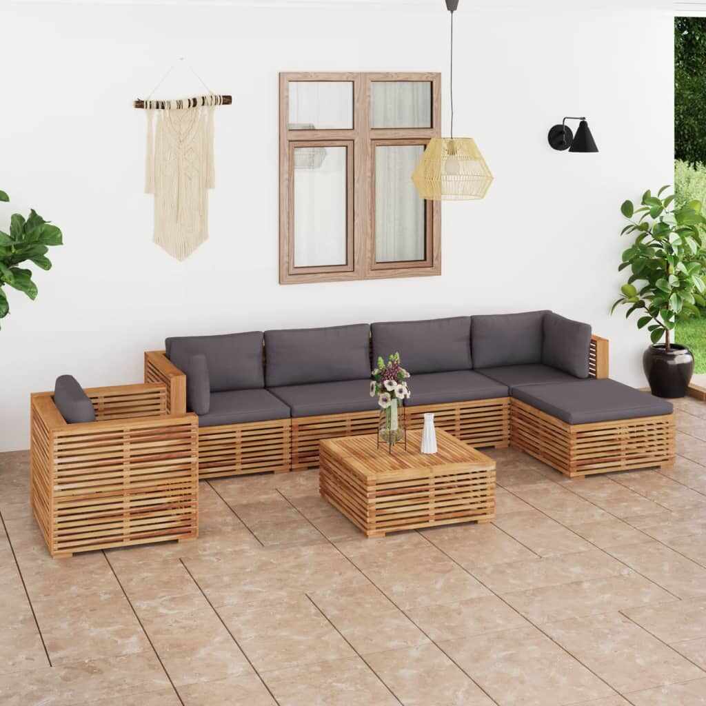 vidaXL Set mobilier grădină cu perne gri închis 7 piese lemn masiv tec