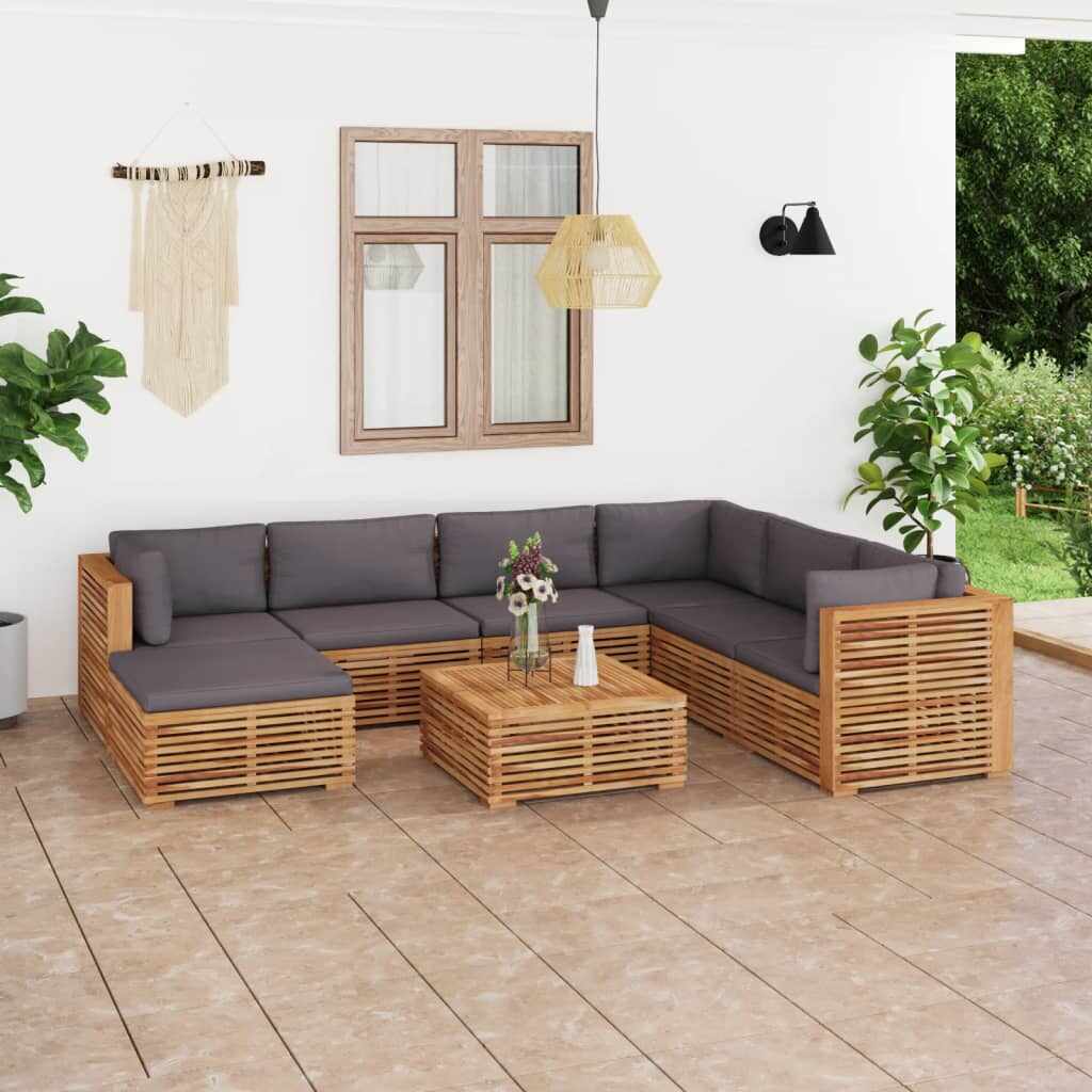 vidaXL Set mobilier grădină cu perne gri închis 8 piese lemn masiv tec