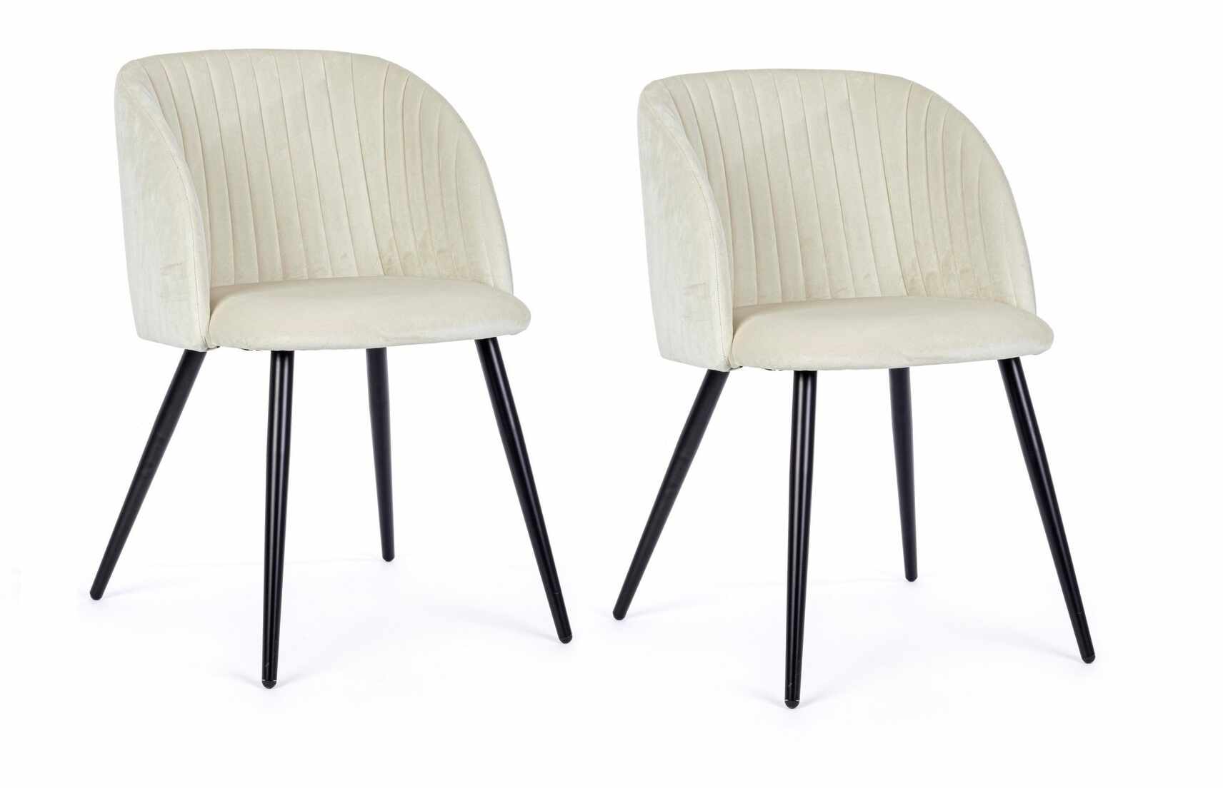 Set 2 scaune tapitate cu stofa si picioare metalice Queen Velvet Alb / Negru, l53xA57xH81,5 cm