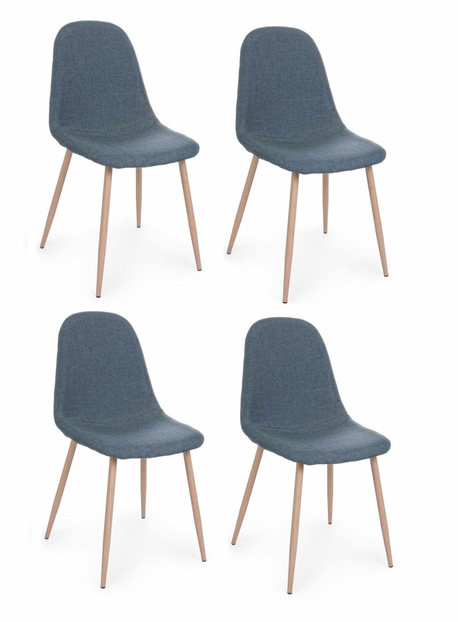 Set 4 scaune tapitate cu stofa si picioare metalice Oakland Bleumarin / Natural, l52xA44xH85 cm