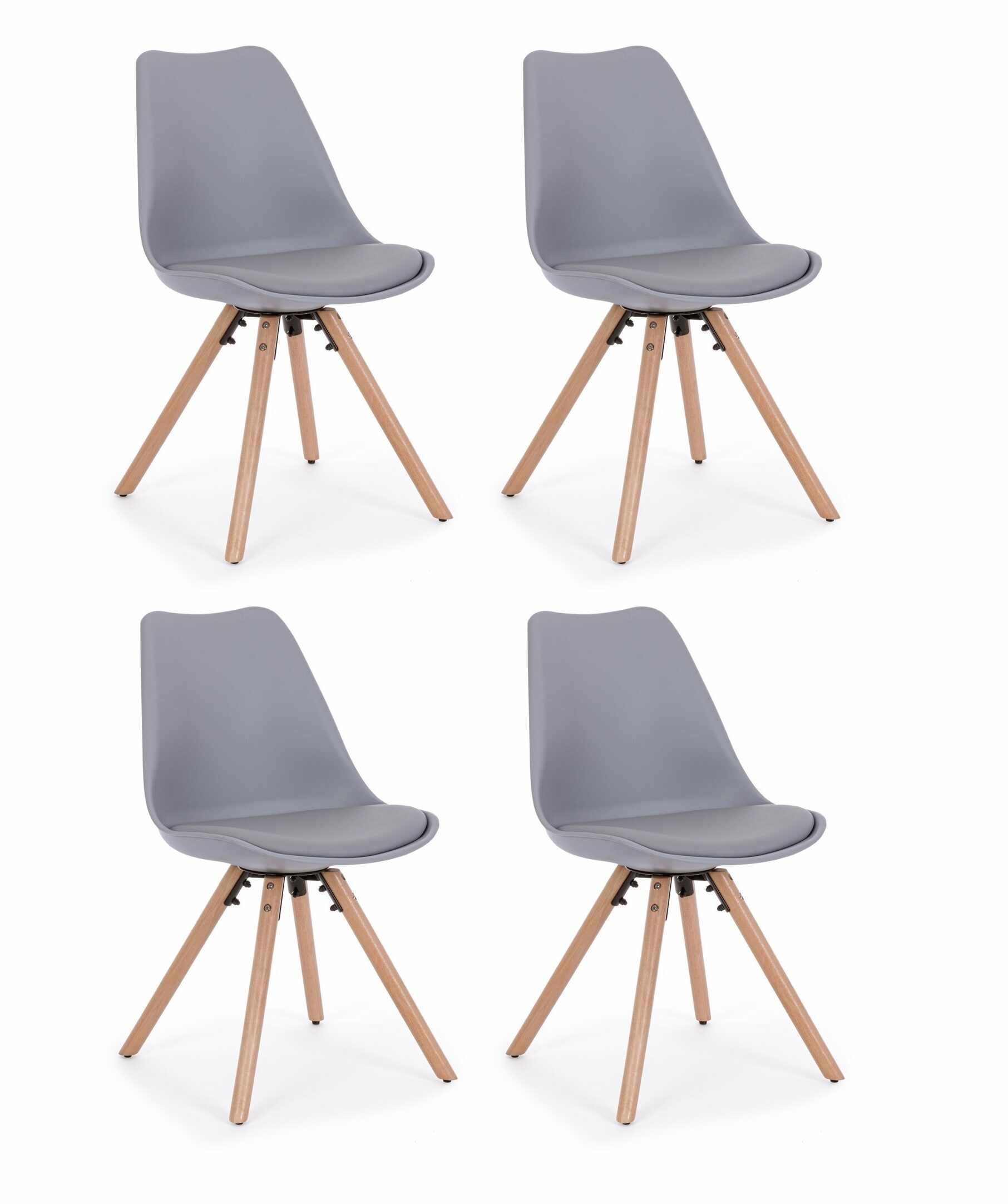 Set 4 scaune din plastic cu sezut tapitat cu piele ecologica si picioare din lemn, New Trend Gri / Natural, l54xA49xH83,5 cm