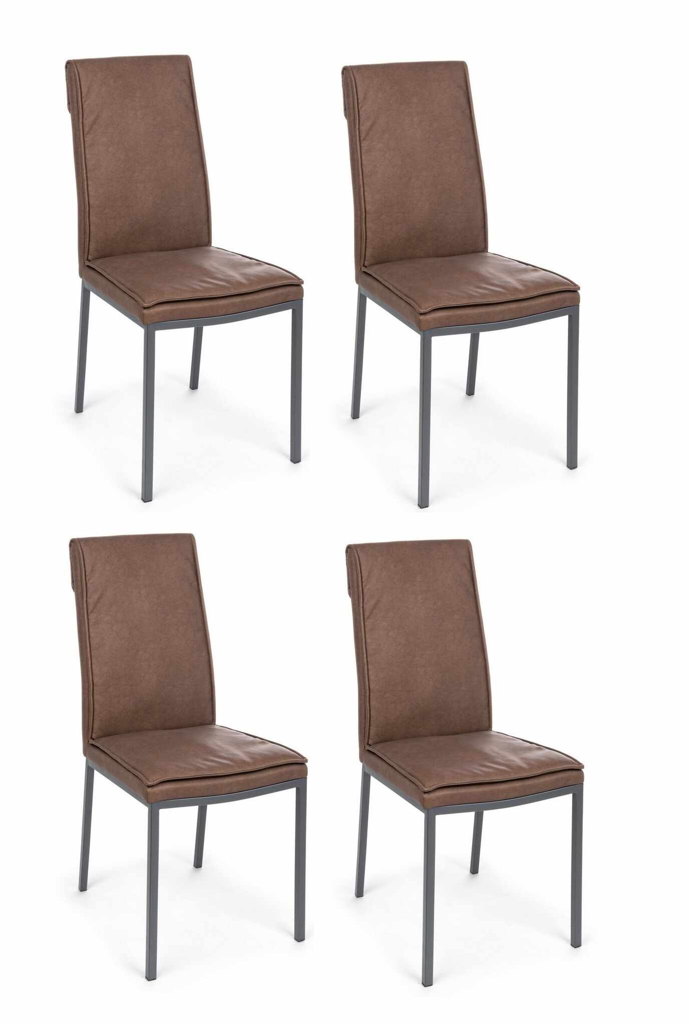 Set 4 scaune tapitate cu piele ecologica si picioare metalice Sofie Maro / Gri, l43xA59,5xH99,5 cm