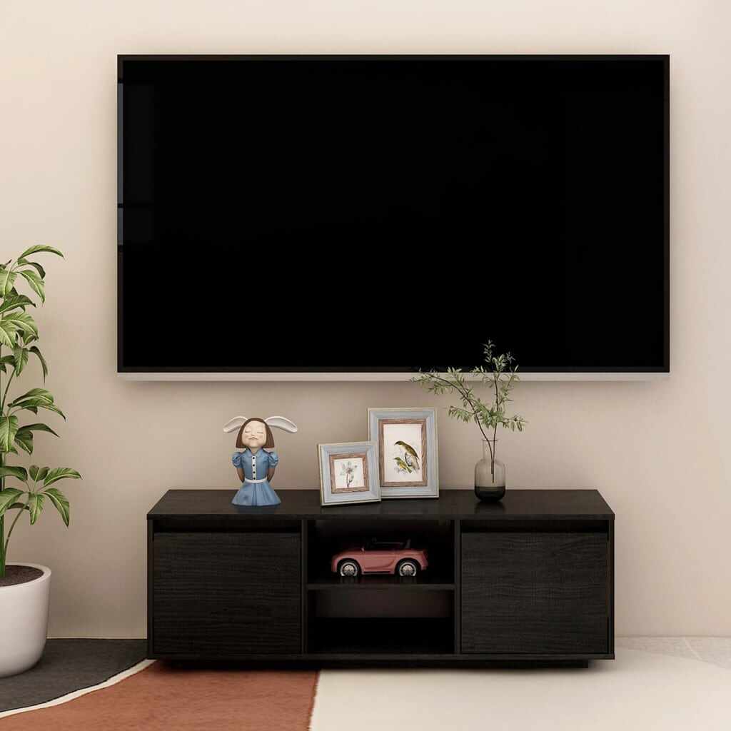 vidaXL Comodă TV, negru, 110x30x40 cm, lemn masiv de pin