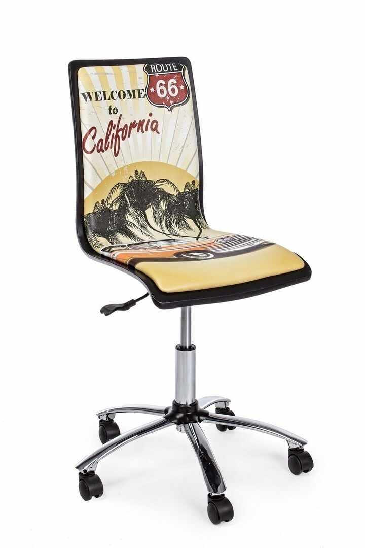 Scaun de birou pentru copii, tapitat cu piele ecologica California Multicolor, l42xA40xH87-99 cm