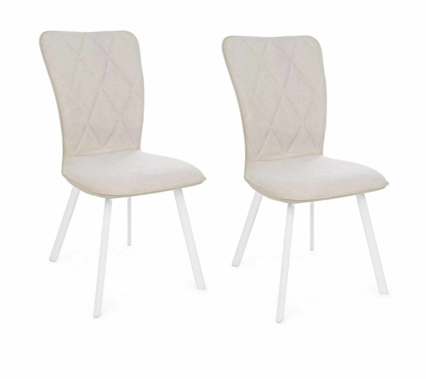 Set 2 scaune tapitate cu stofa si piele ecologica, cu picioare metalice Angelica Bej / Alb, l50xA63xH92 cm