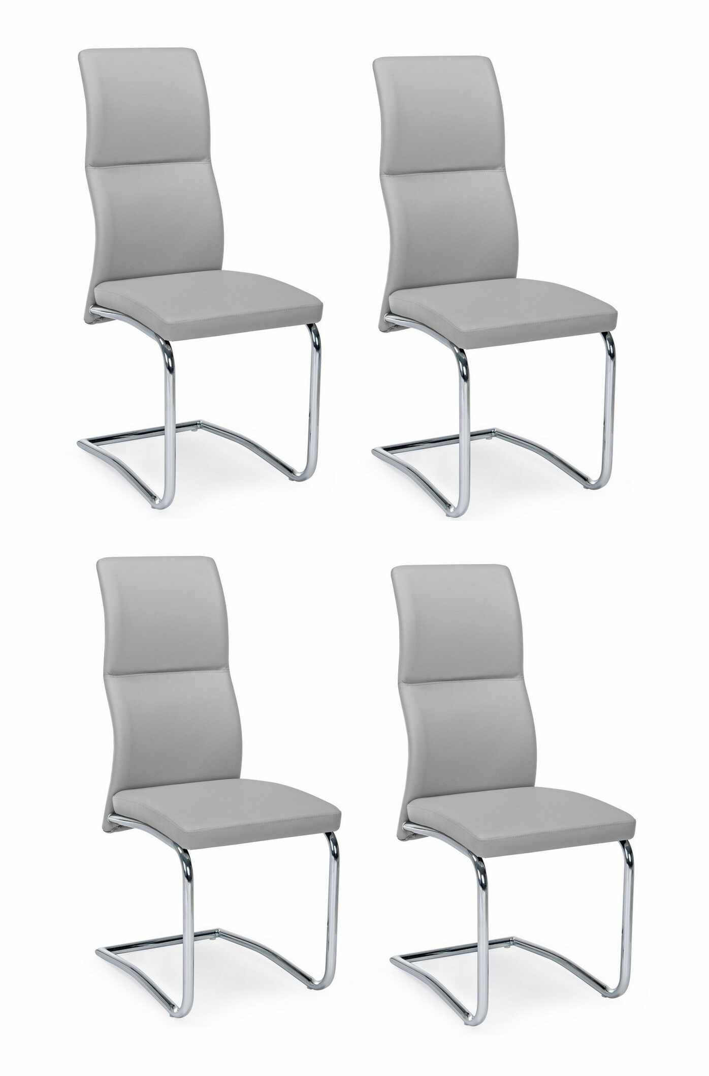 Set 4 scaune tapitate cu piele ecologica si picioare metalice, Thelma Gri Deschis / Crom, l44xA58xH104 cm