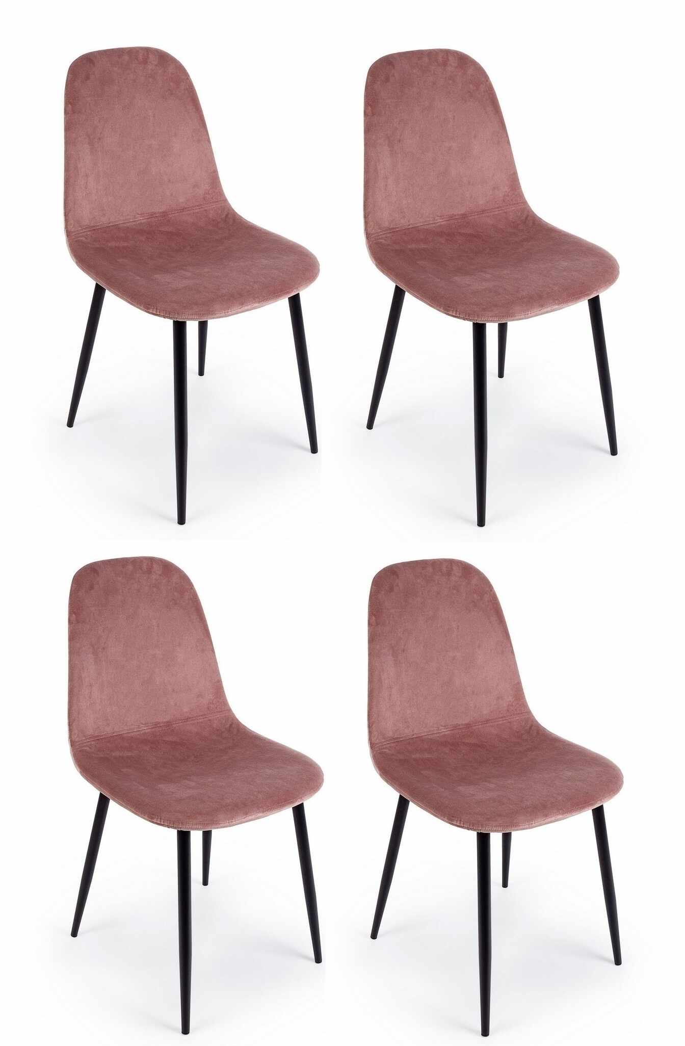 Set 4 scaune tapitate cu stofa si picioare metalice Irelia Velvet Roz / Negru, l52,5xA42,5xH90 cm