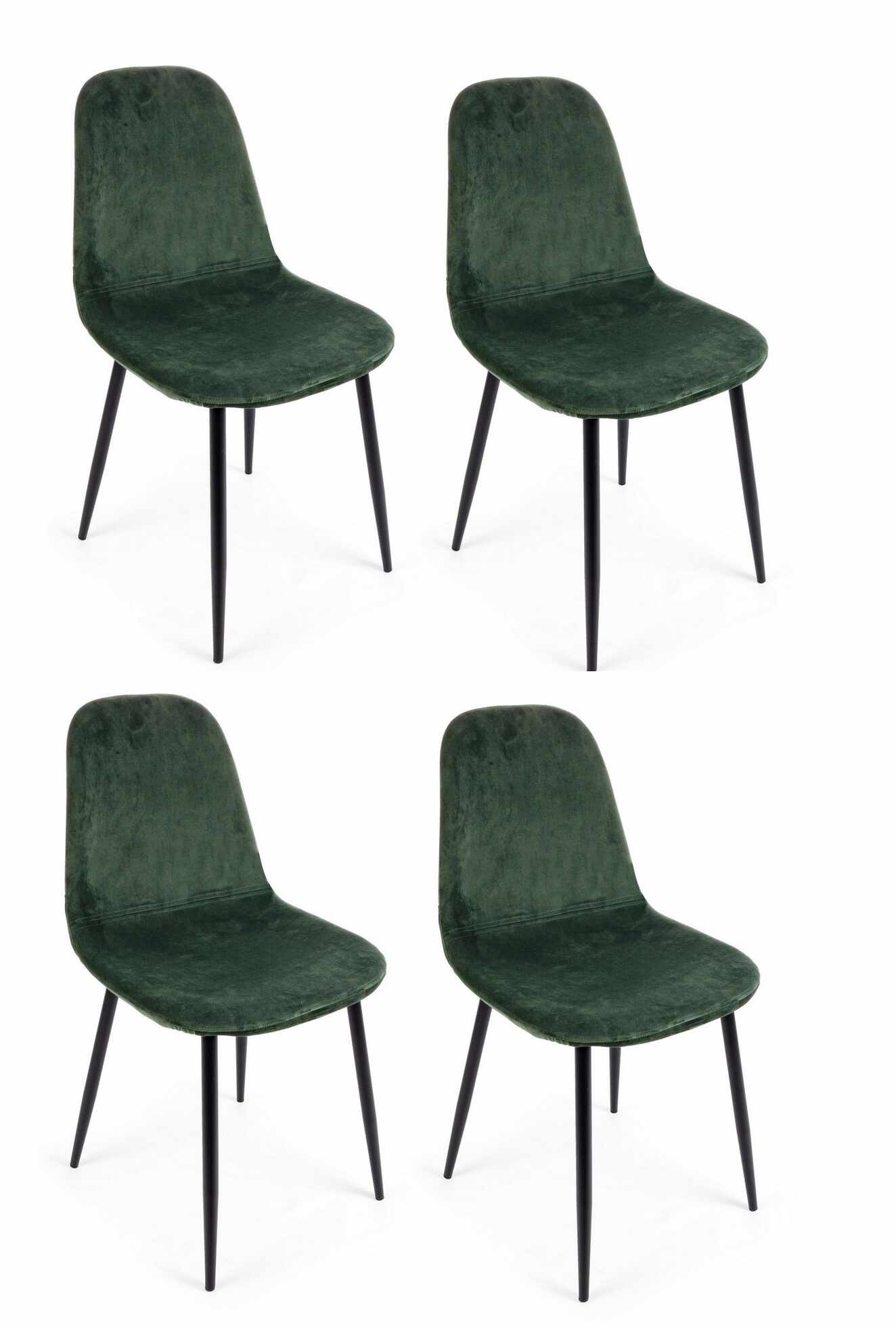 Set 4 scaune tapitate cu stofa si picioare metalice Irelia Velvet Verde Inchis / Negru, l52,5xA42,5xH90 cm