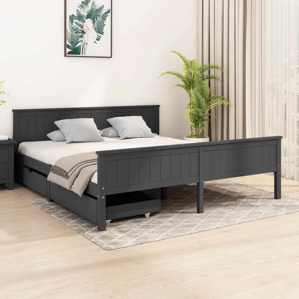 vidaXL Cadru pat cu 2 sertare, gri închis, 180x200 cm, lemn masiv pin