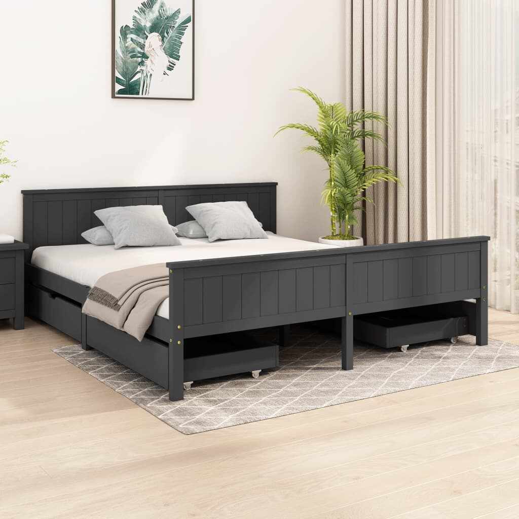 vidaXL Cadru pat cu 4 sertare, gri închis, 180x200 cm, lemn masiv pin