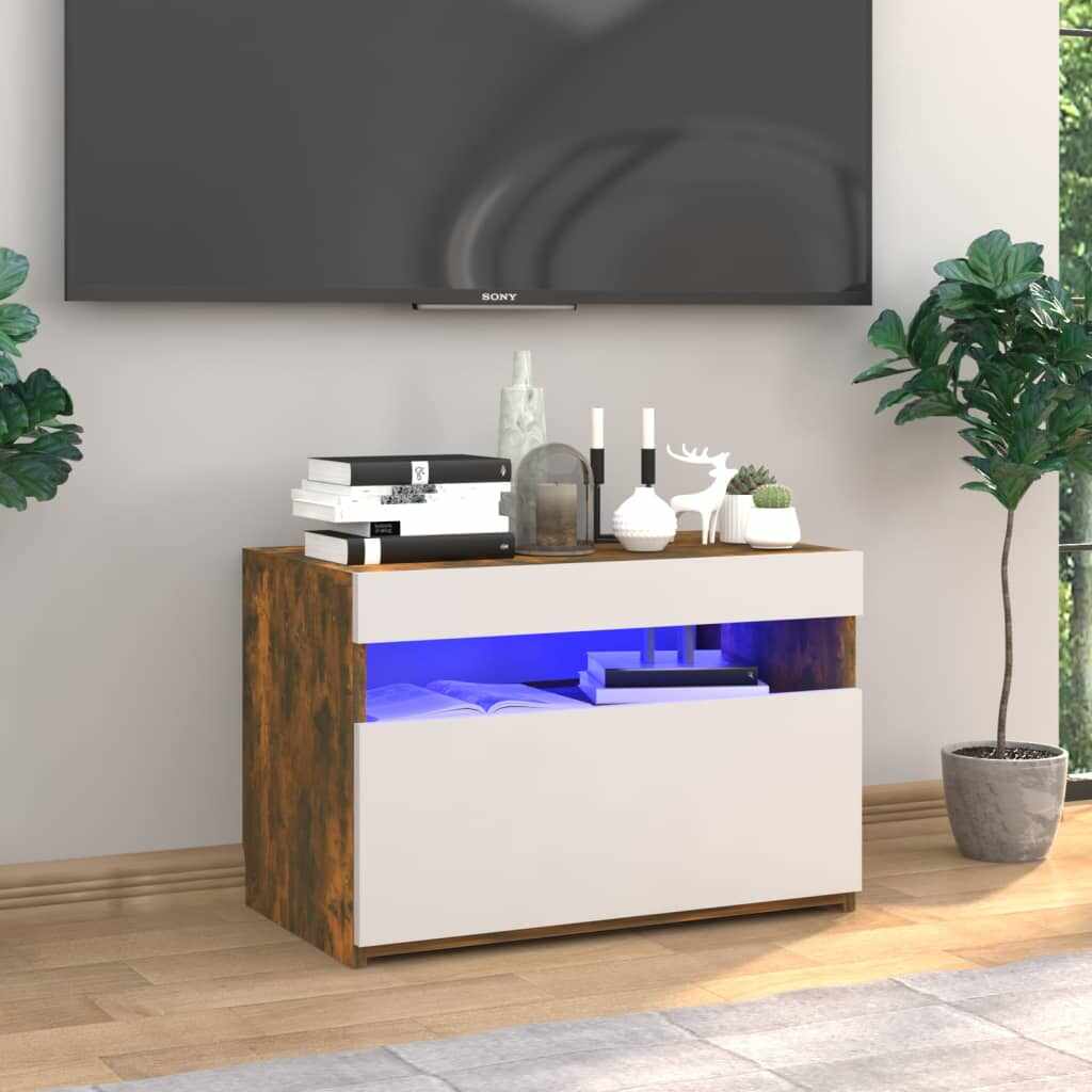 vidaXL Comodă TV cu lumini LED, stejar fumuriu, 60x35x40 cm