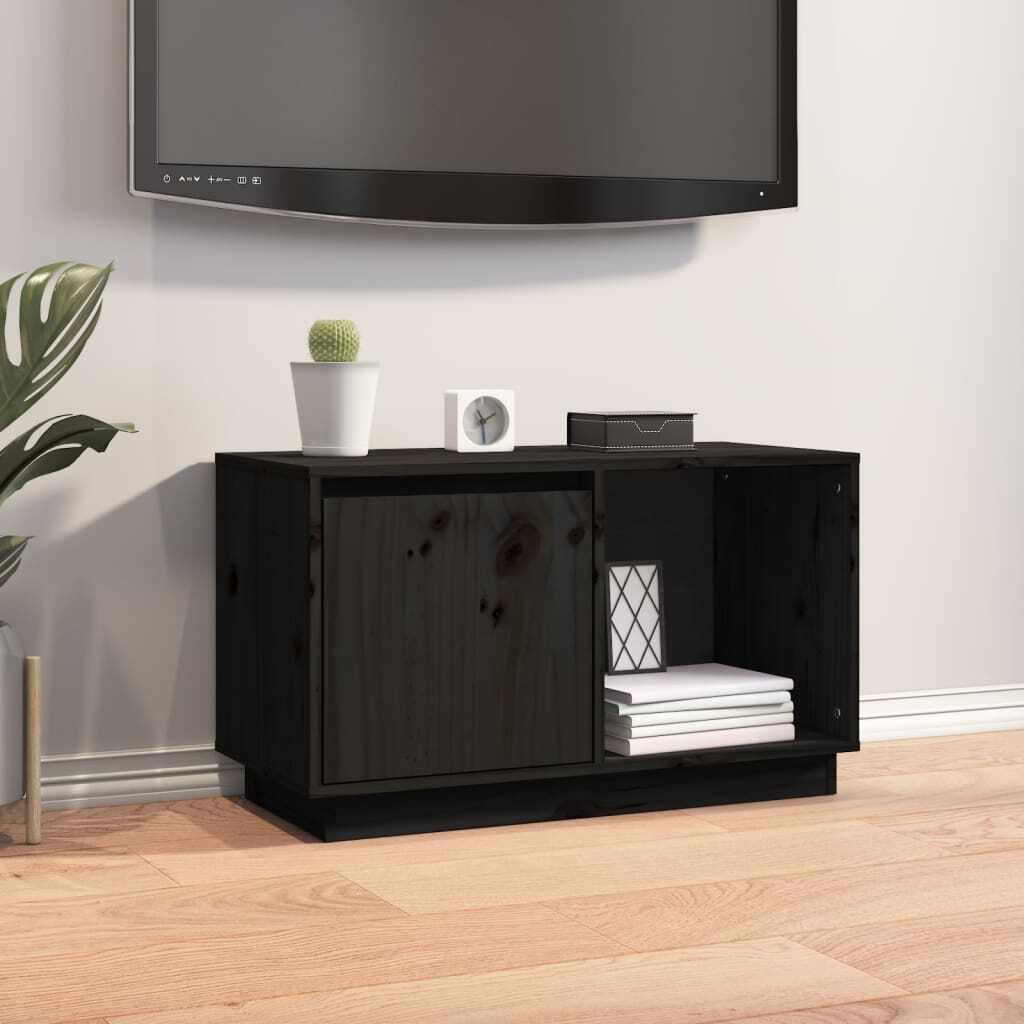vidaXL Comodă TV, negru, 74x35x44 cm, lemn masiv de pin