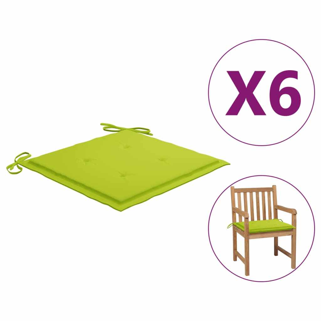 vidaXL Perne scaun de grădină 6 buc. verde deschis 50x50x3 cm textil