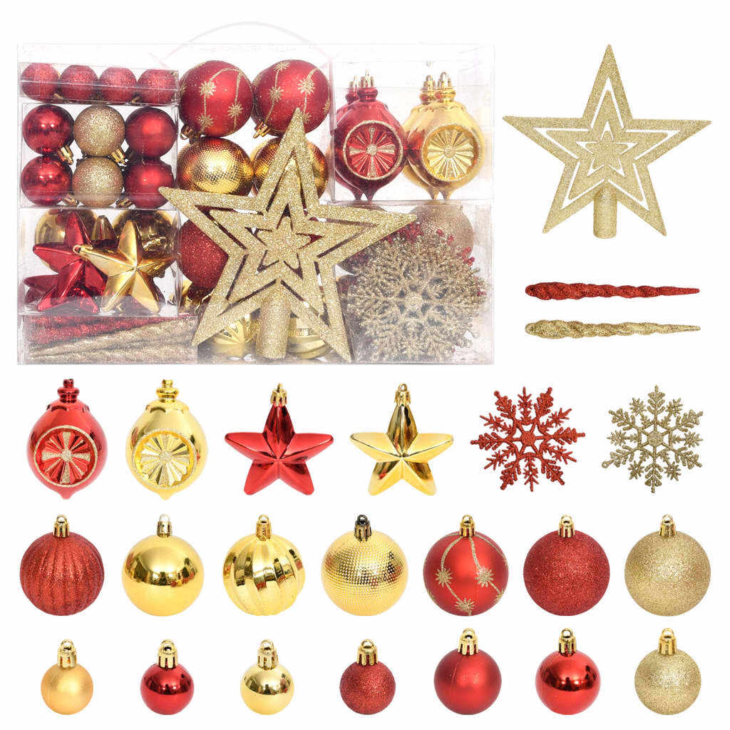 vidaXL Set globuri de Crăciun, 108 piese, auriu și roșu