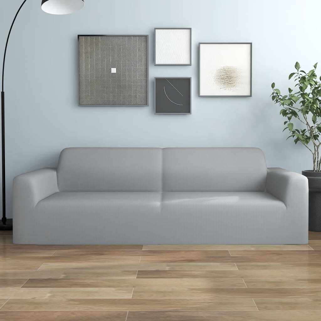 vidaXL Husă elastică pentru canapea cu 3 locuri poliester jerseu, gri