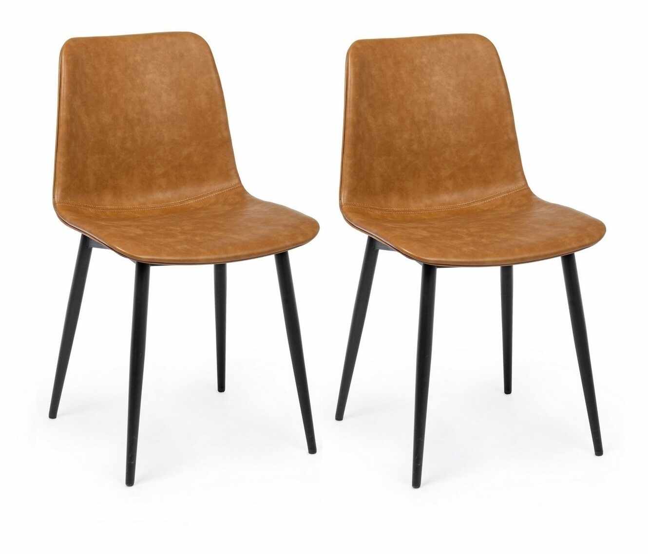 Set 2 scaune tapitate cu piele ecologica si picioare metalice Kyra Maro / Negru, l44xA50xH80 cm