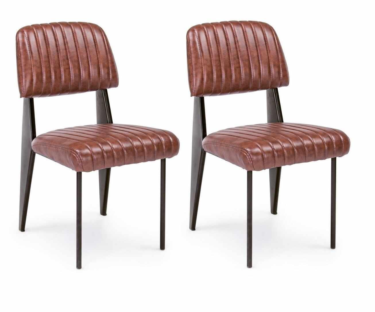 Set 2 scaune tapitate cu piele ecologica si picioare metalice Nelly A Caramiziu / Negru l60xA59xH84 cm