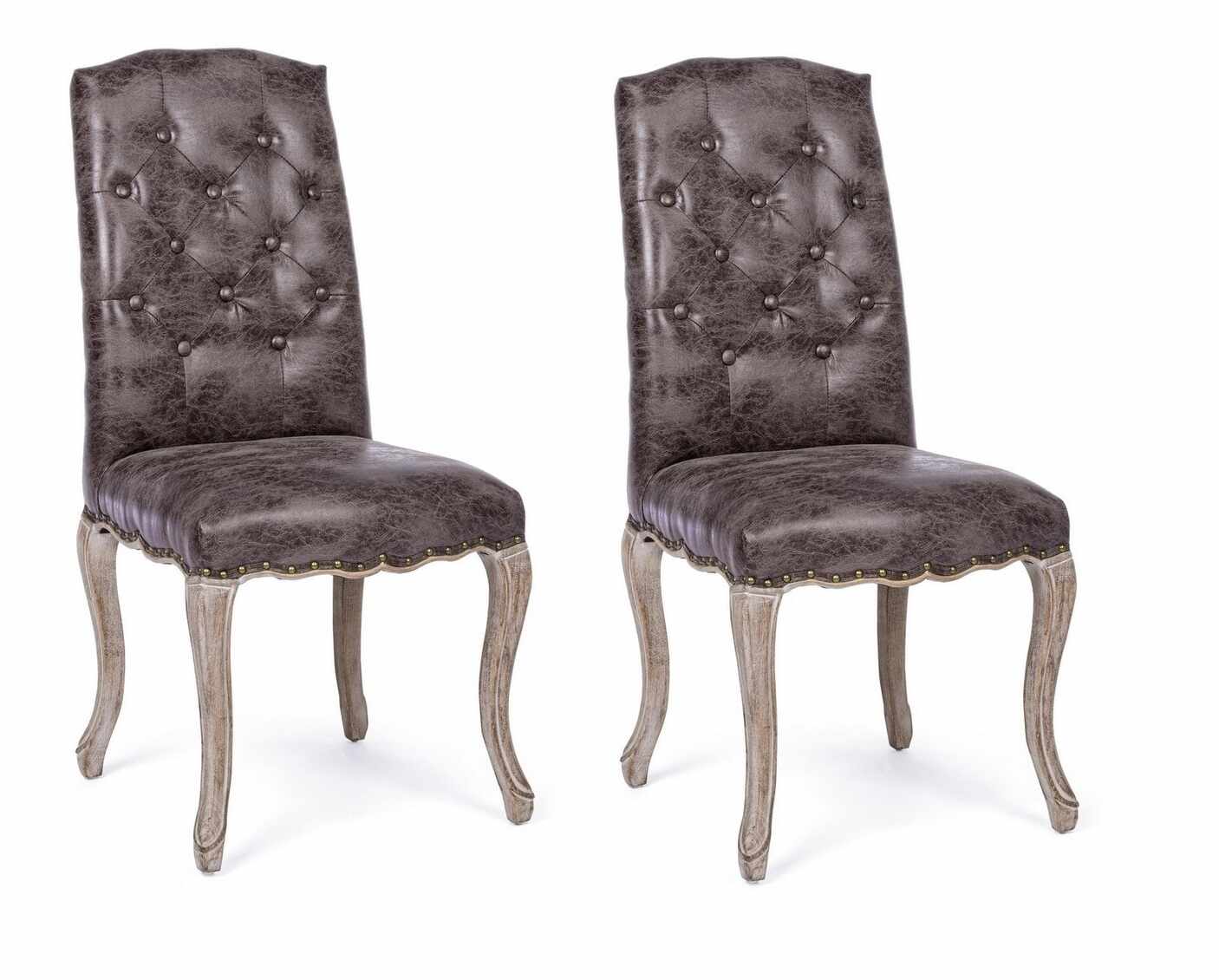 Set 2 scaune tapitate cu stofa si picioare din lemn Diva Maro Inchis / Natural, l51xA53xH99 cm