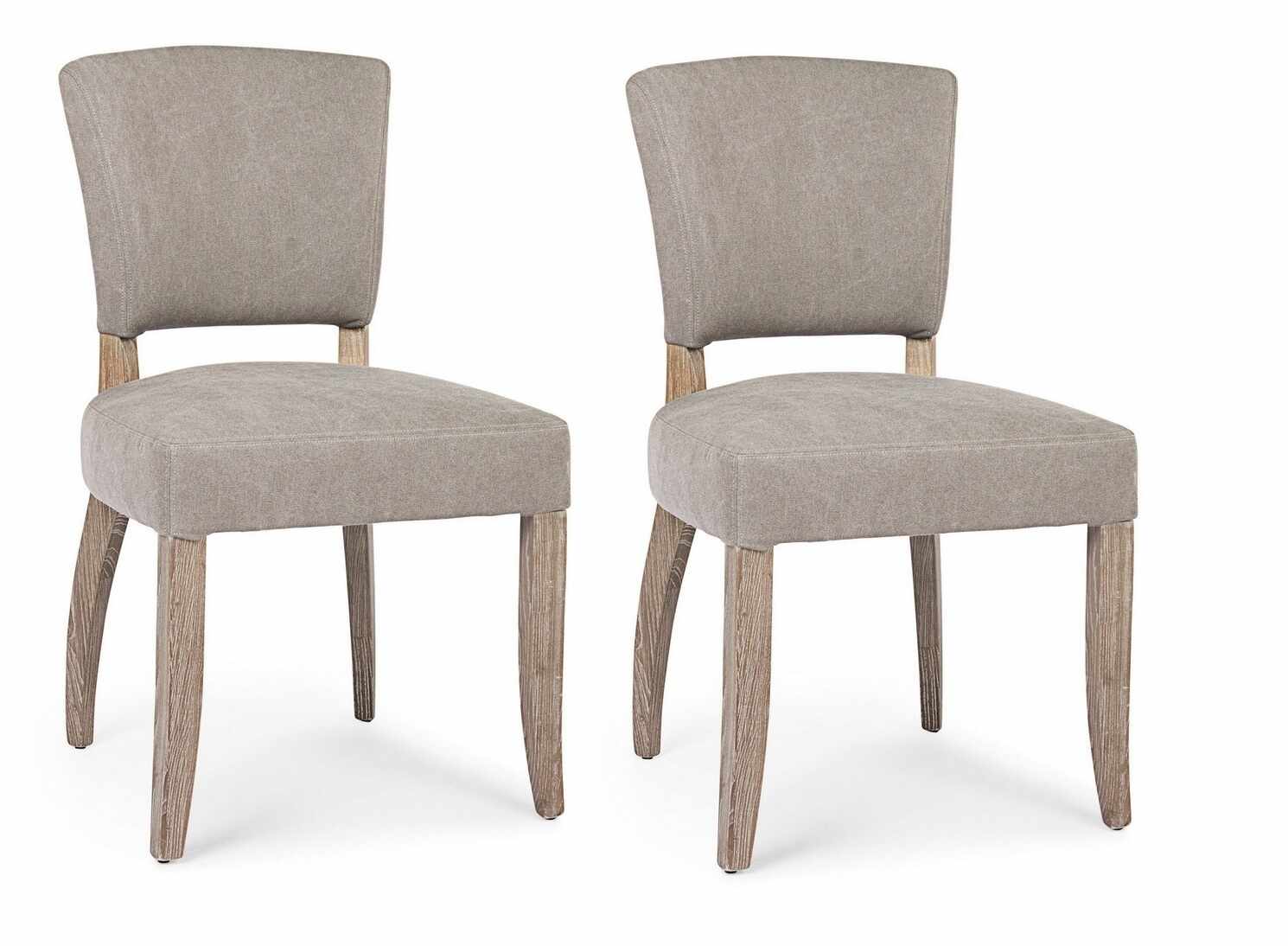 Set 2 scaune tapitate cu stofa si picioare din lemn Maratriz Gri / Natural, l52xA63xH90 cm