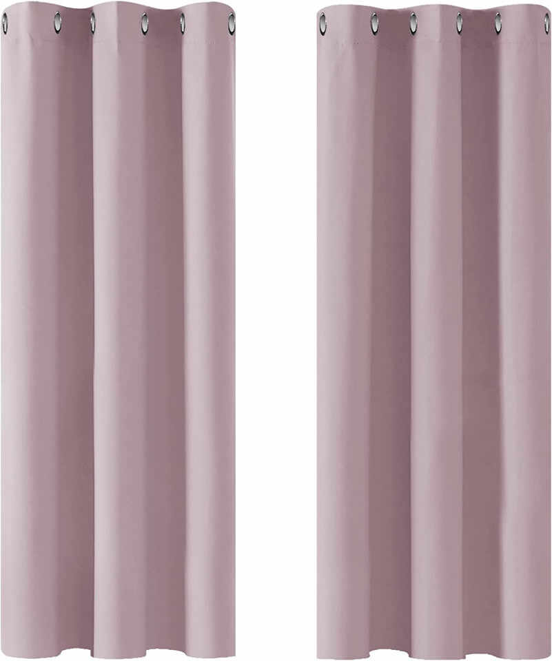 Set de 2 draperii Deconovo, poliester, roz deschis, 107 x 138 cm