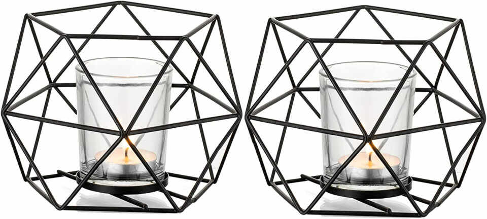 Set de 2 suporturi pentru lumanari Romadedi, metal, negru, 12 x 10 cm