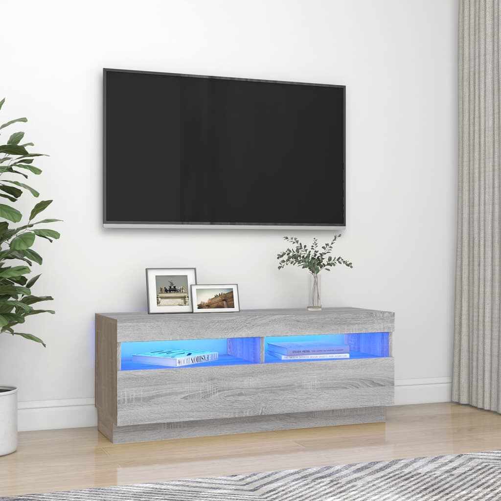 vidaXL Comodă TV cu lumini LED, gri sonoma, 100x35x40 cm