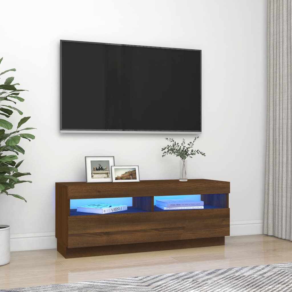 vidaXL Comodă TV cu lumini LED, stejar maro, 100x35x40 cm