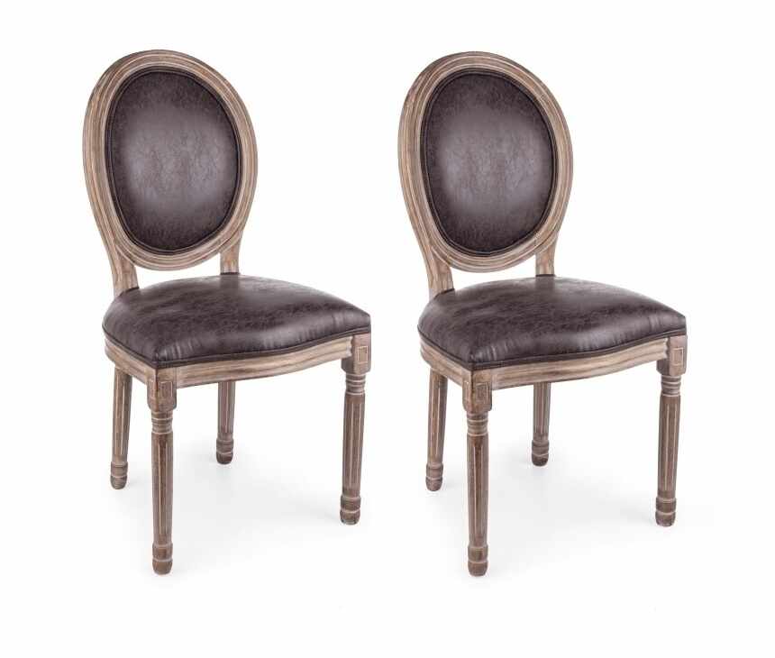 Set 2 scaune din lemn de mestecan, tapitate cu stofa Mathilde Maro inchis, l48xA46xH96 cm