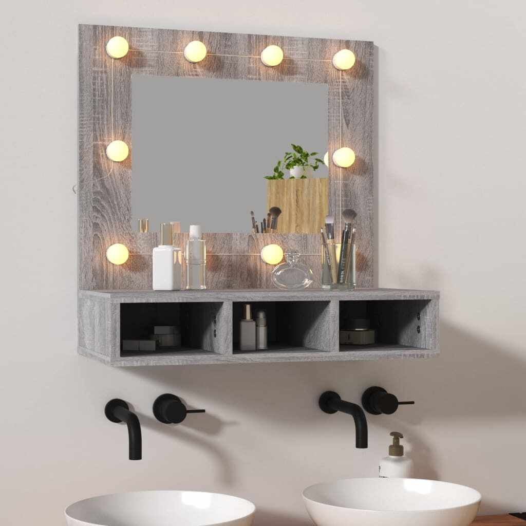 vidaXL Dulap cu oglindă și LED, gri sonoma, 60x31,5x62 cm