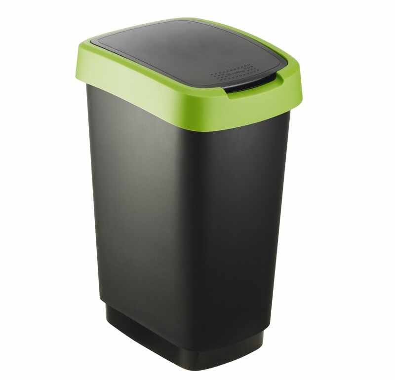 Cos gunoi plastic capac batant negru-verde Rotho Twist 25 L